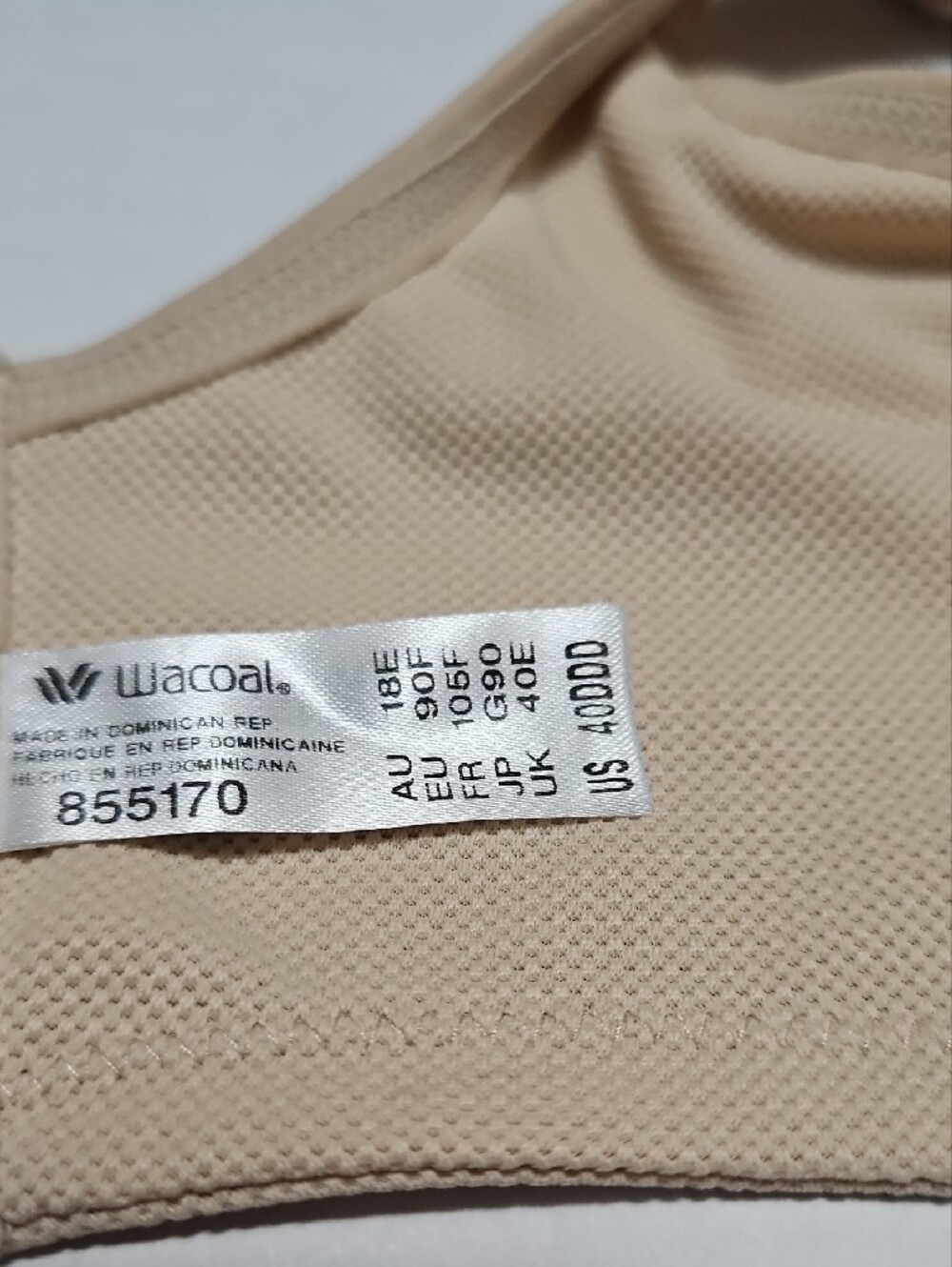 Wacoal Beige Underwire Support Full-Coverage Padless Bra Size 40DDD - Picture 4 of 8